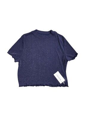 NWT | Avanova Blue Sheer Sparkly Metallic Mesh Short Sleeve Crop Top | XL